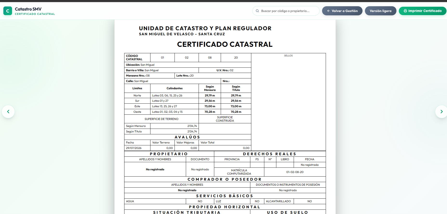 Certificado Catastral - Ficha Ampliada